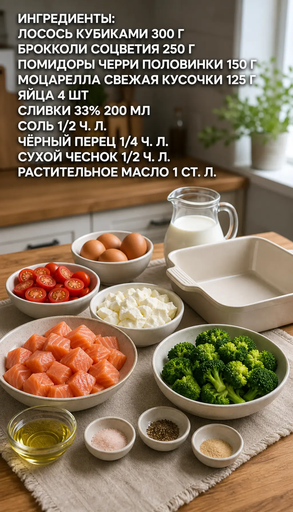 Запеканка с лососем и брокколи