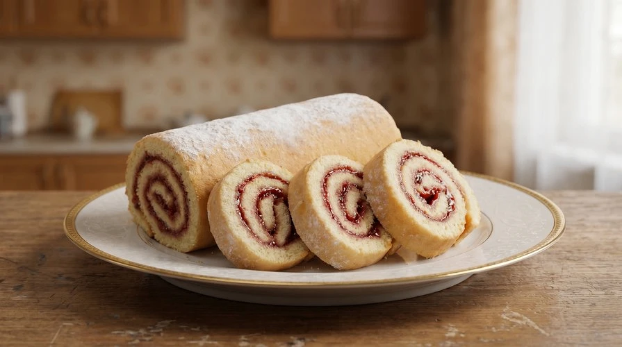 Вкусный рулет — Воздушный, нежный бисквитный рулет с джемом. ~150 руб. ~КБЖУ на весь рулет (6-8 порц