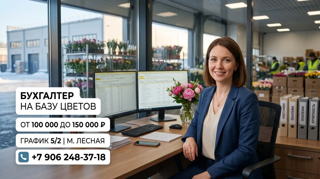 🌸 От 100 000 до 150 000 ₽ на руки: требуется бухгалтер на оптовую цветочную базу «Лас ...