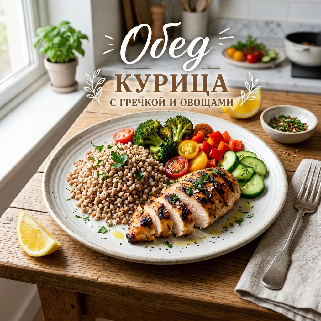 🍗 Обед: курица с гречкой и овощами