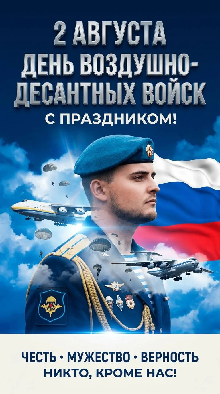 Создай, не меняя черты лица. торжественный, патриотический агитационный плакат, посвященный Дню Возд