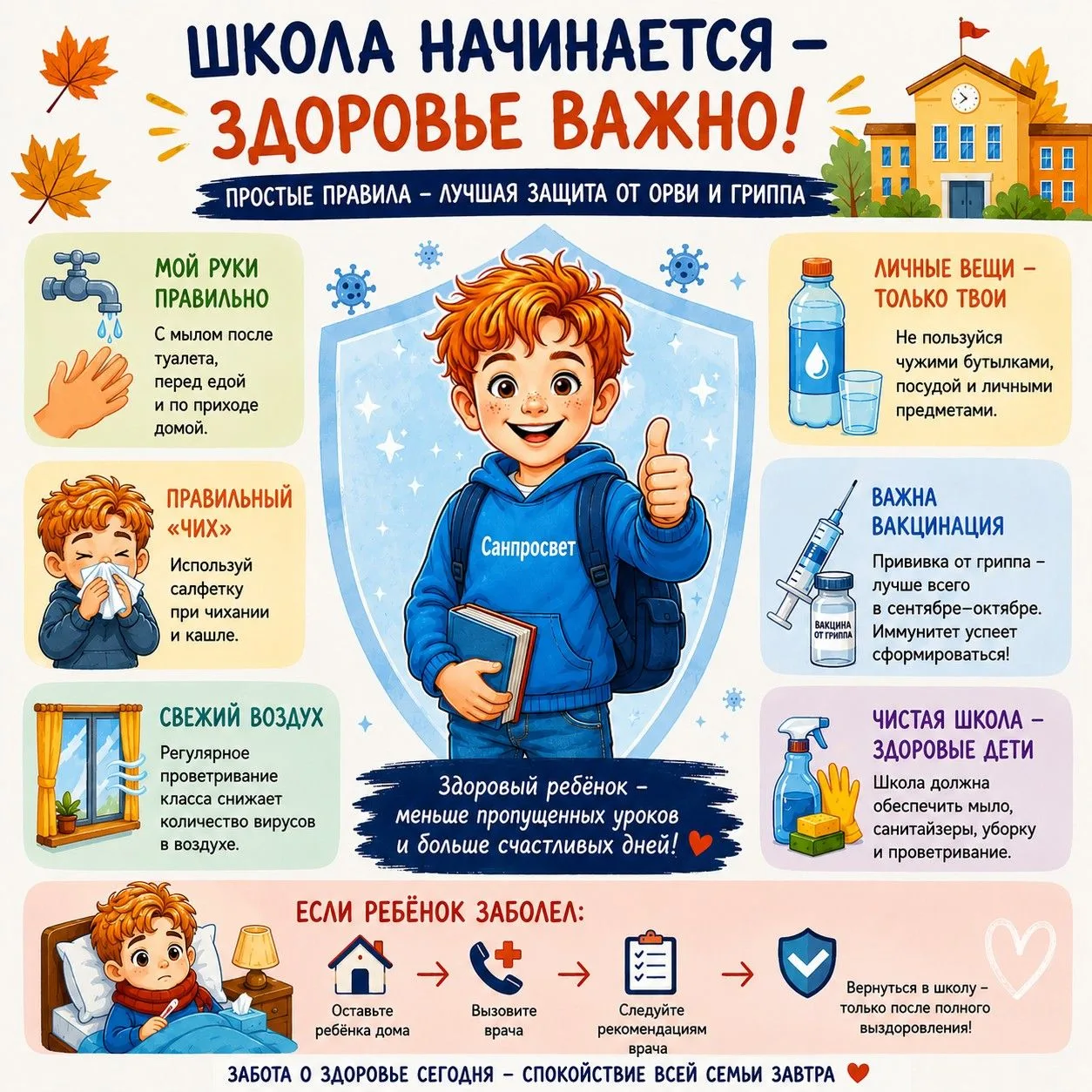 Снова в школу: напоминаем о правилах гигиены и вакцинации
