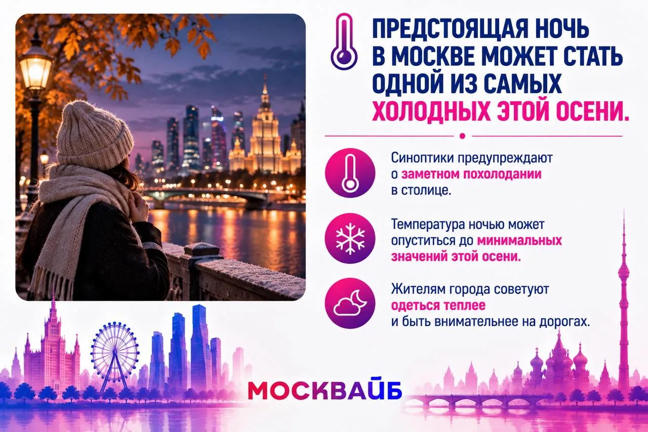 🥶 Предстоящая ночь в Москве может стать одной из самых холодных этой осени.