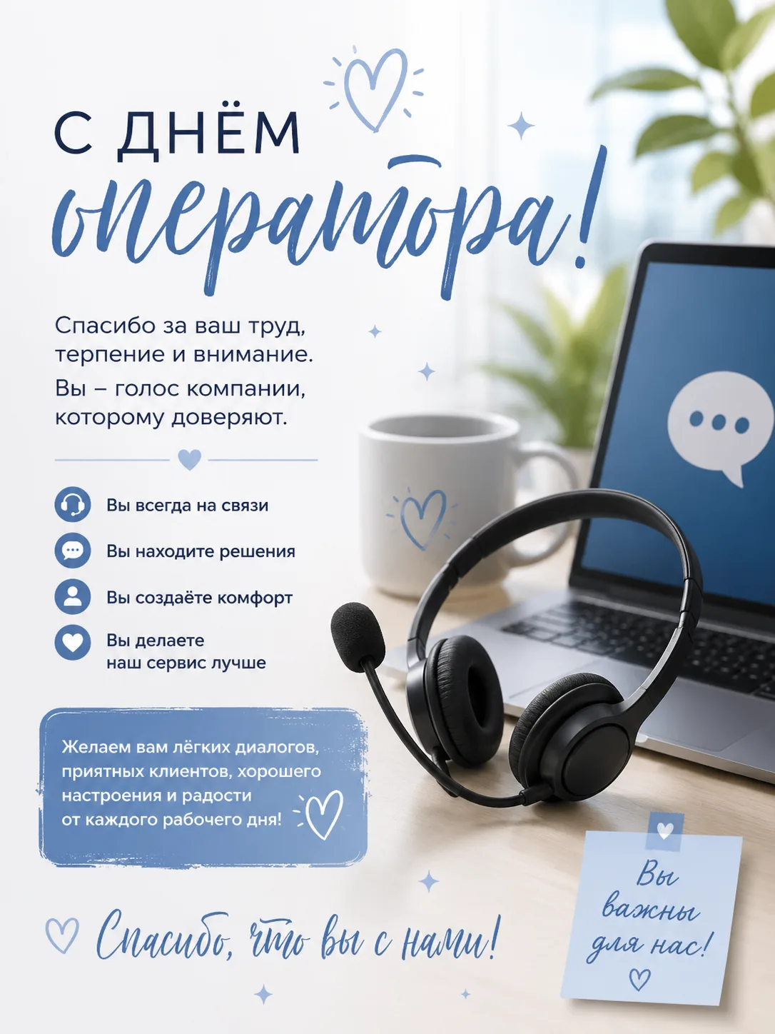 🎧 Сегодня — День оператора! 💙
За каждым «Здравствуйте!» стоит человек, который умеет услышать, под