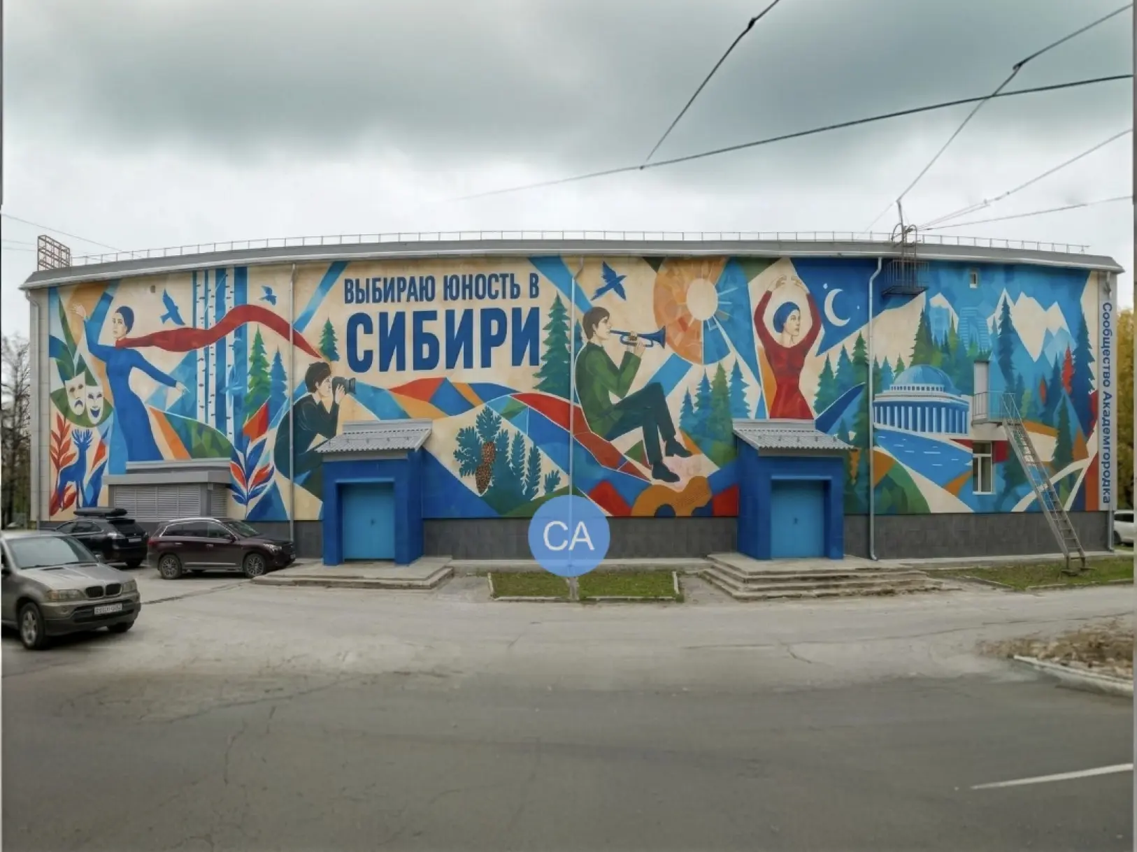Мурал на фасаде «Юности» в Академгородке: работы завершены