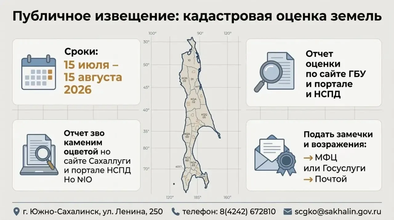 📍 Публичное извещение: проект кадастровой оценки земель Сахалинской области

Администрация Поронайс