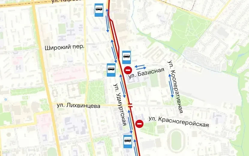 С 1 августа в Ижевске изменится схема движения транспорта на улице Удмуртской, где продолжается капи