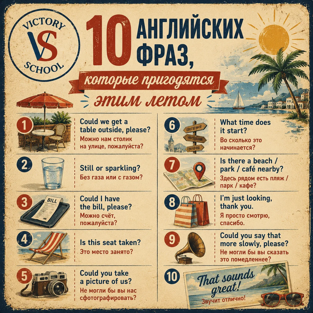 ☀️ 10 английских фраз, которые пригодятся этим летом

Собираетесь в отпуск или просто хотите чувство