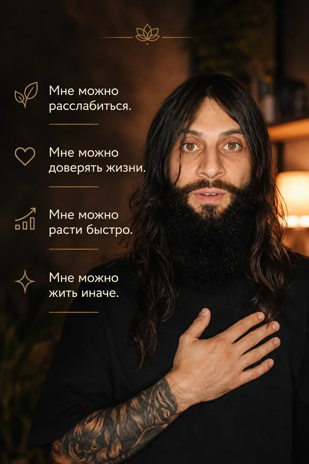 Тихий внутренний код:
Мне можно расслабиться.
Мне можно доверять жизни.
Мне можно расти быстро.
Мне 