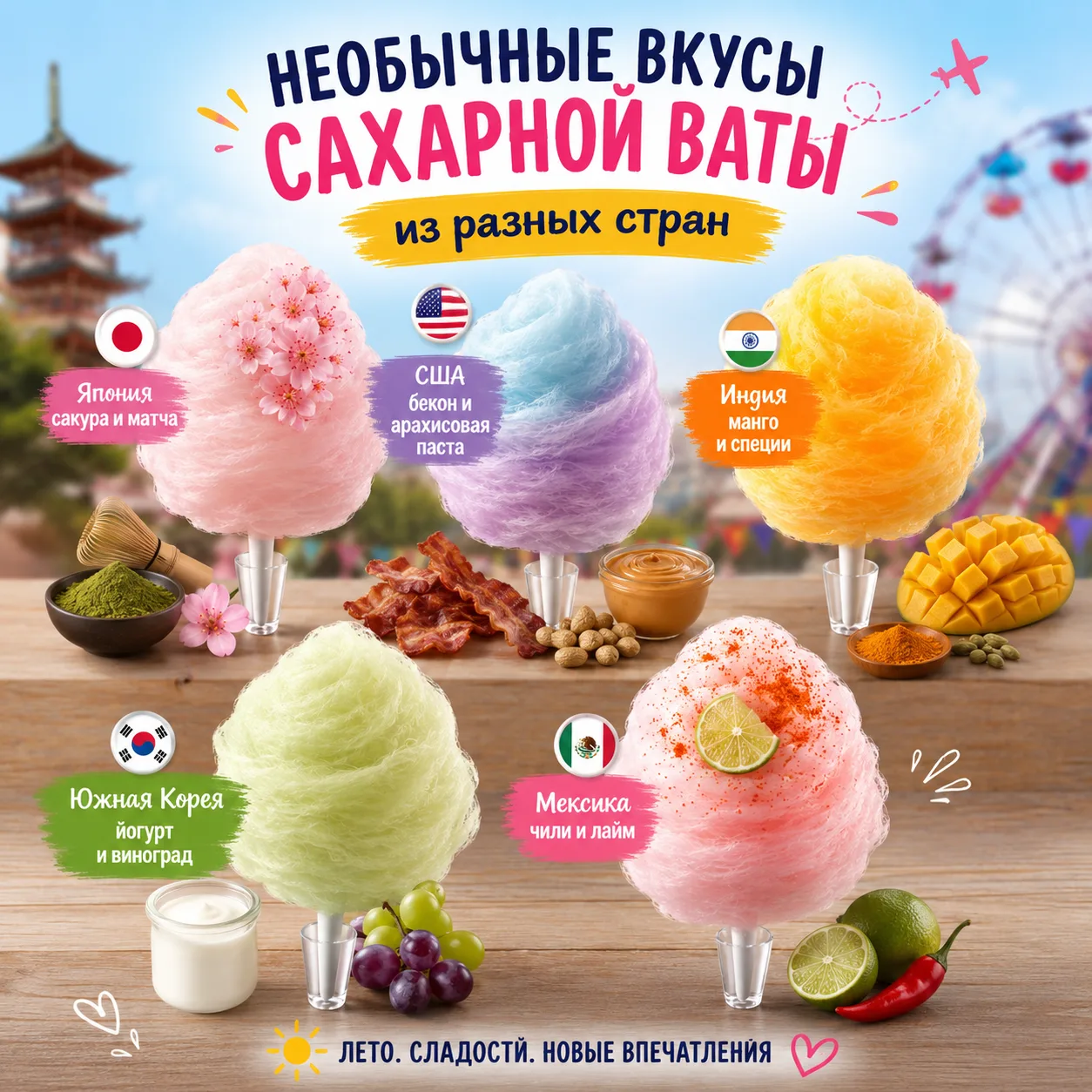 Сахарная вата со вкусом бекона, карри и сакуры? Да!

Кажется, что сахарная вата должна быть только с