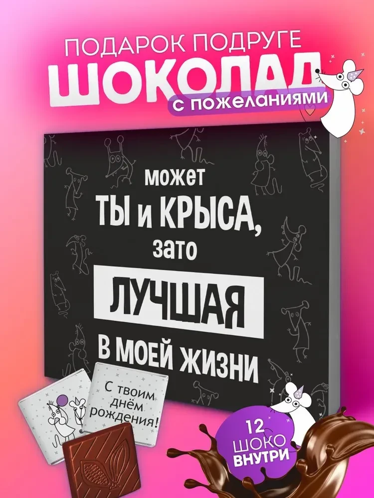 Подарок подруге в виде шоколада-крысы с надписями 😍