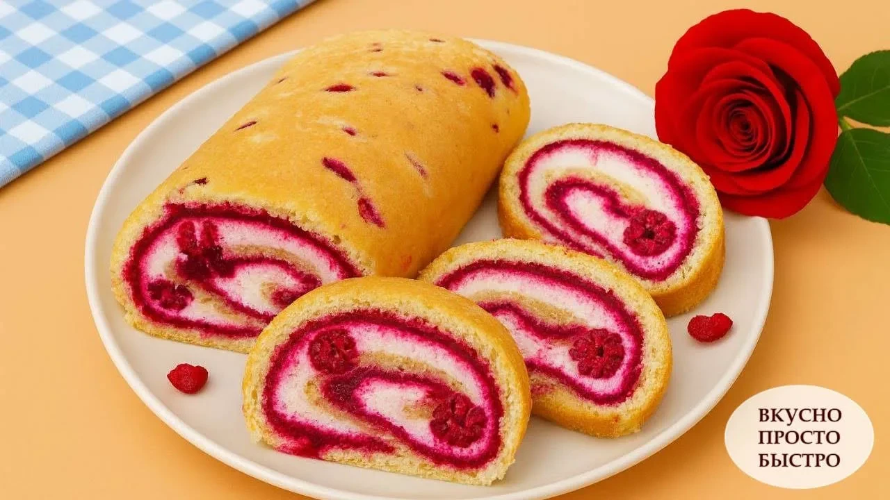 😋 МАЛИНОВЫЙ РУЛЕТ 🍽