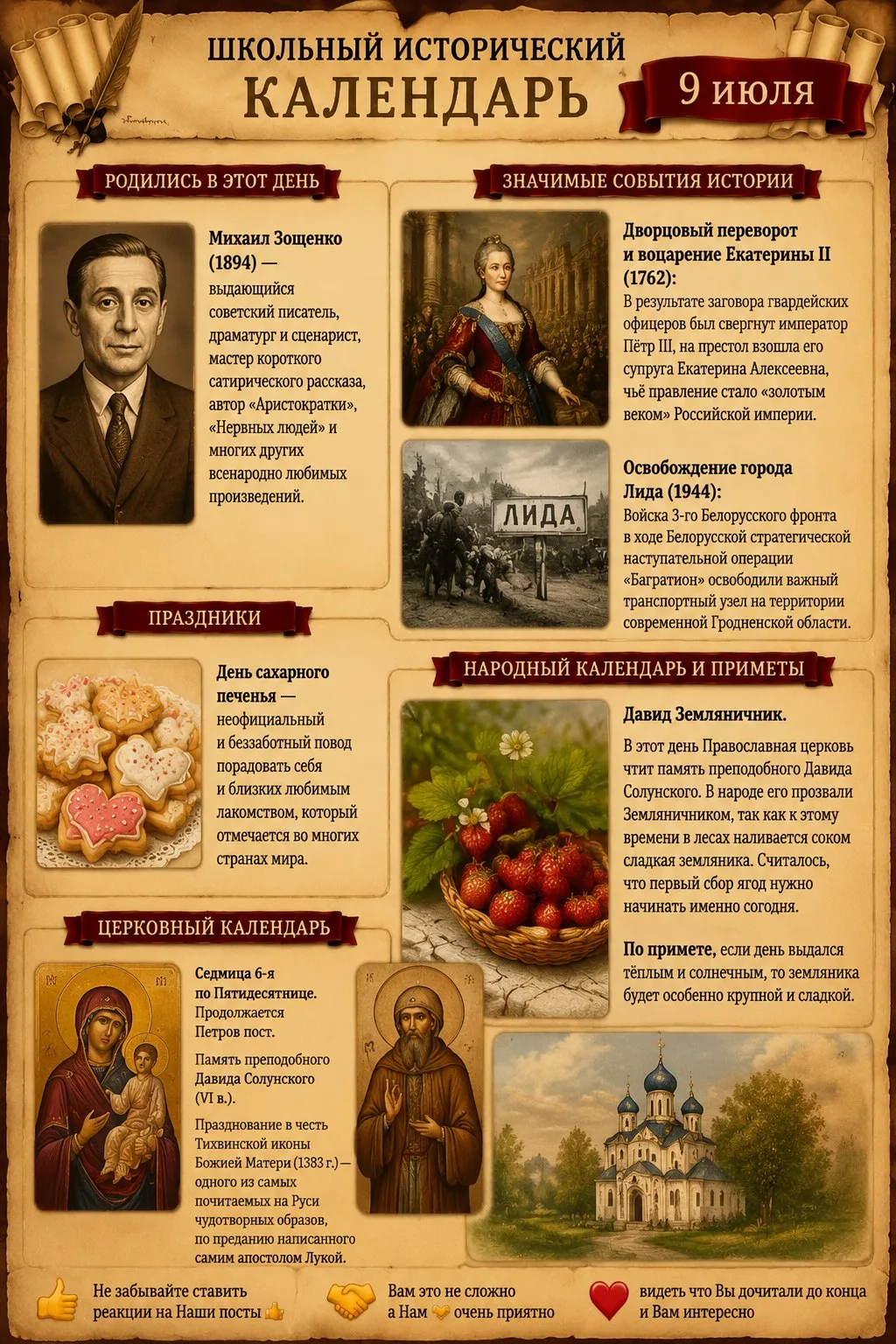 📜 Школьный исторический календарь: 9 июля

🎂 Родились в этот день
Михаил Зощенко (1894) — выдающий