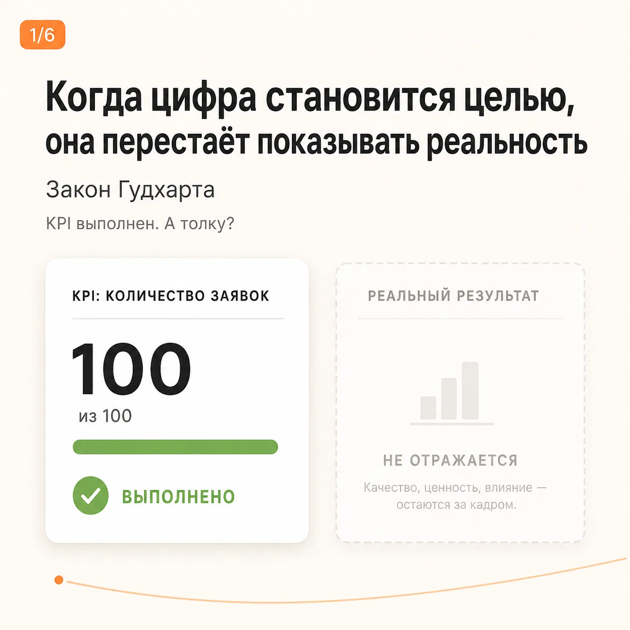 KPI выполнен. А толку?

Это закон Гудхарта: как только цифра становится главной целью, она перестаёт