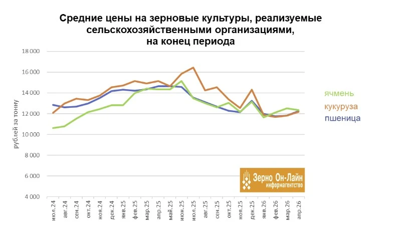 В апреле 2026 года, год к году, пшеница на внутреннем рынке России подешевела, в среднем, на 16% до 