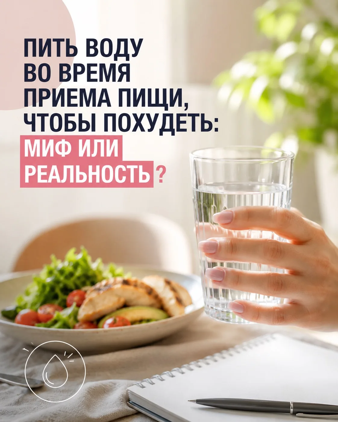💧 Один из самых популярных советов для похудения может оказаться мифом.

Совет запивать еду водой, 