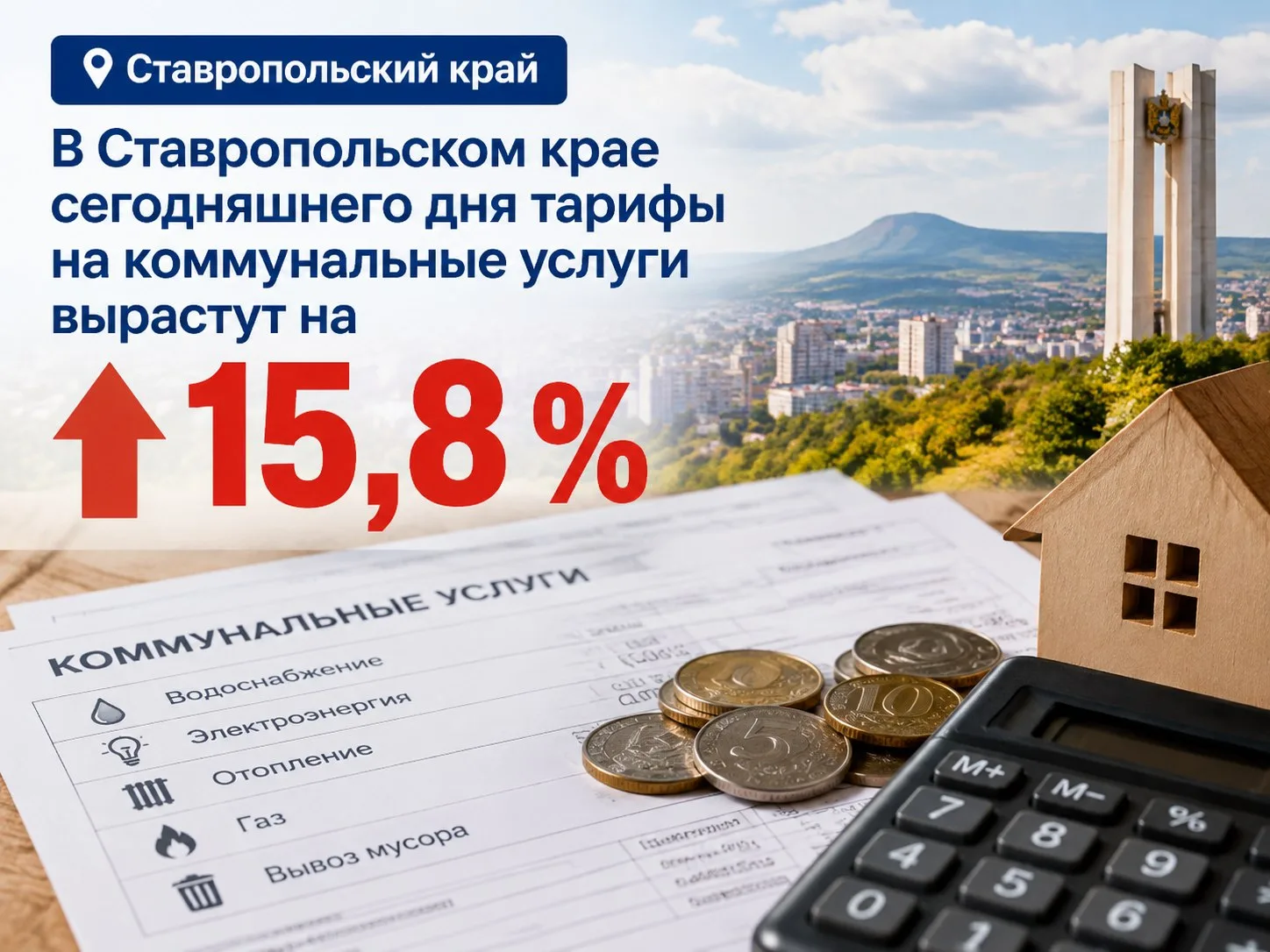 📈В Ставропольском крае с сегодняшнего дня тарифы на коммунальные услуги вырастут на 15...