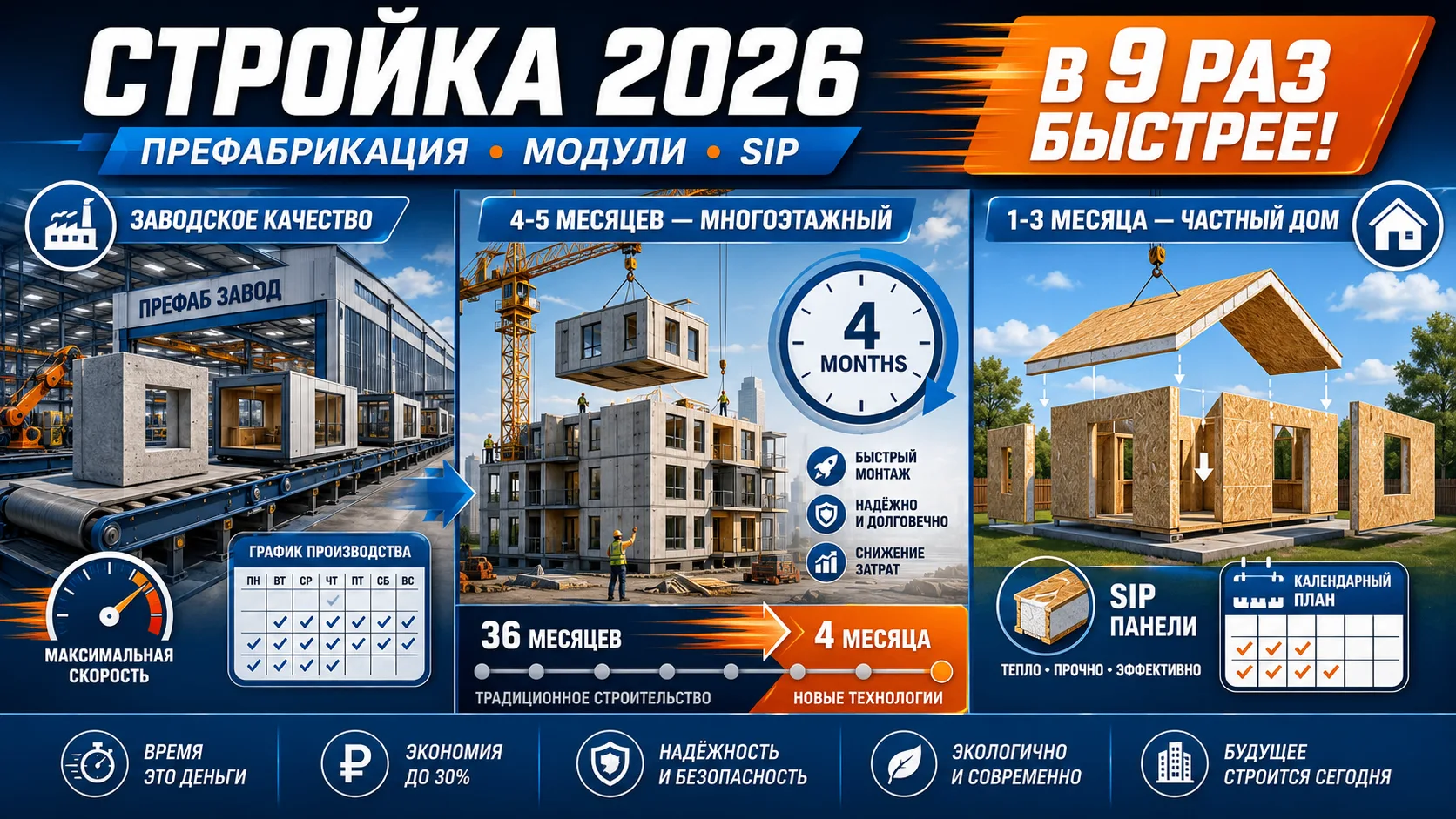 ТЕХНОЛОГИИ 2026: КАК УСКОРИТЬ СТРОЙКУ В 2–3 РАЗА
Главная проблема российских строек — сроки
. Традиц