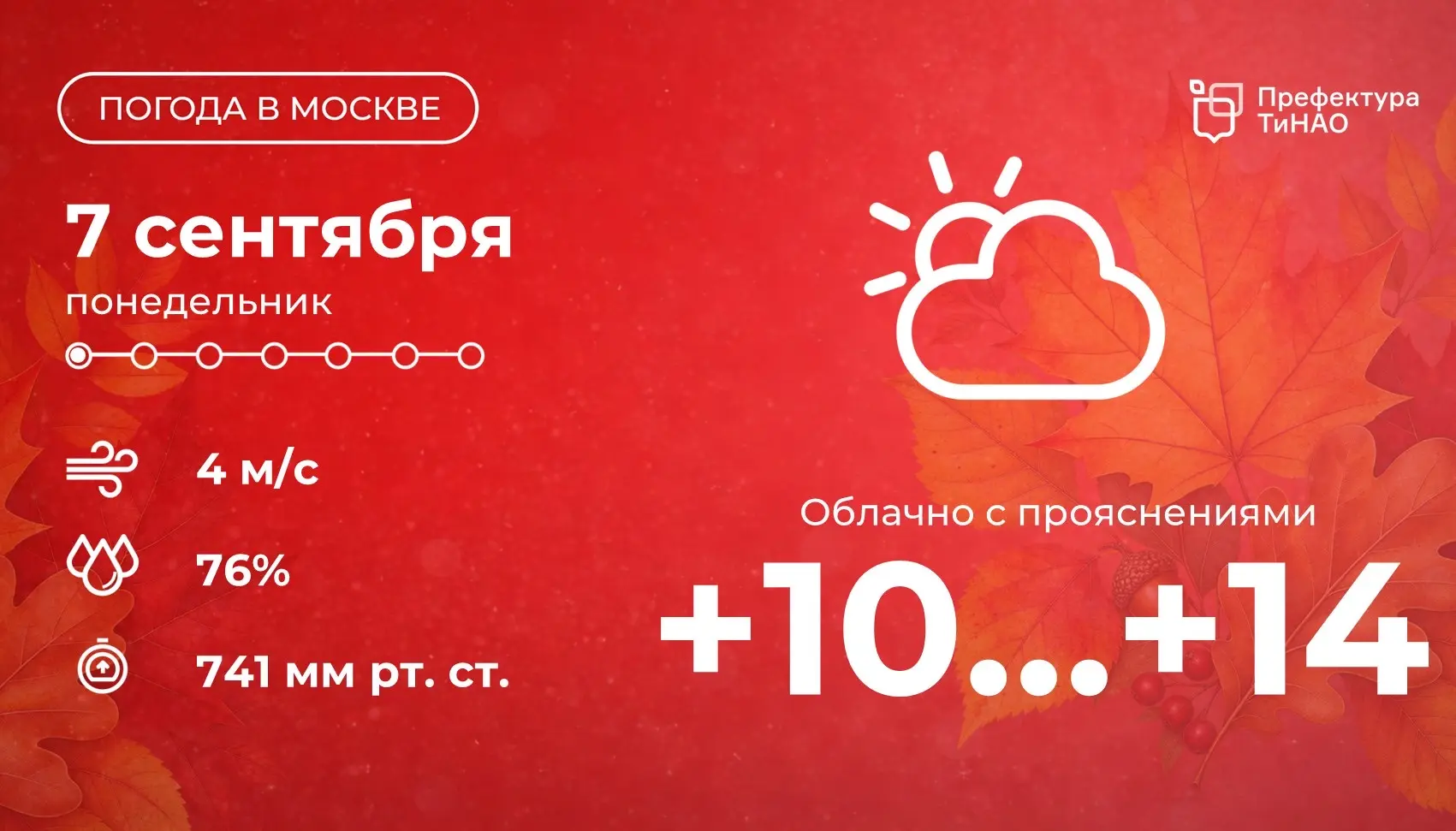 🌤 Доброе утро! Сегодня в столице будет облачно с прояснениями. Столбики термометров по...