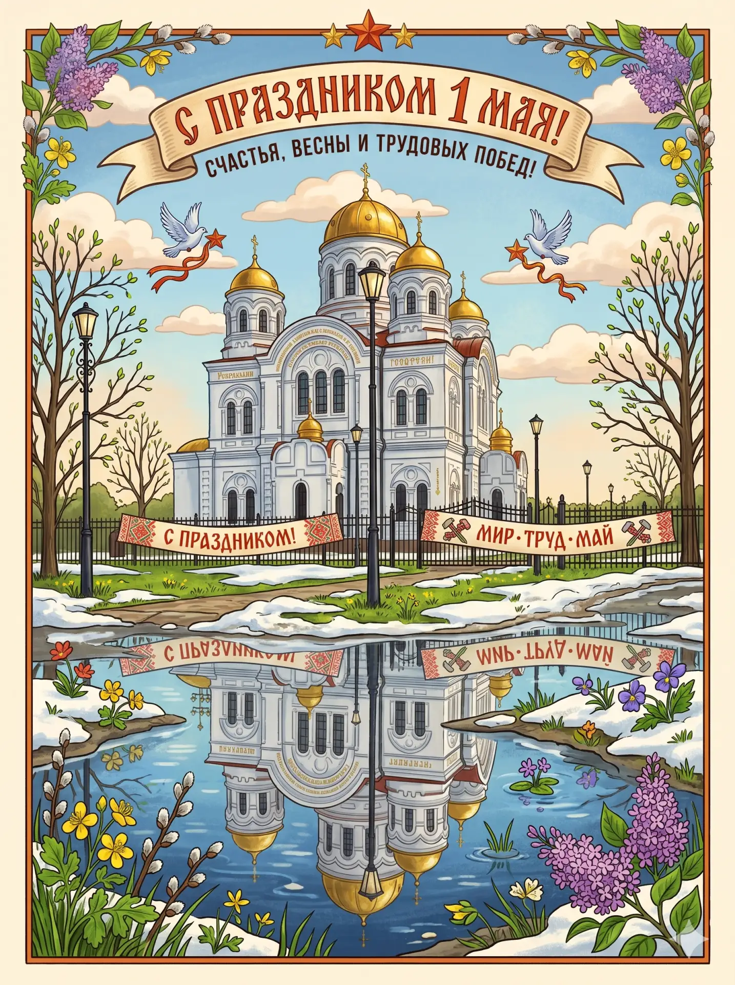 Впереди праздничные выходные!  Мы подготовили для вас красивые тематические открытки к Первомаю с из