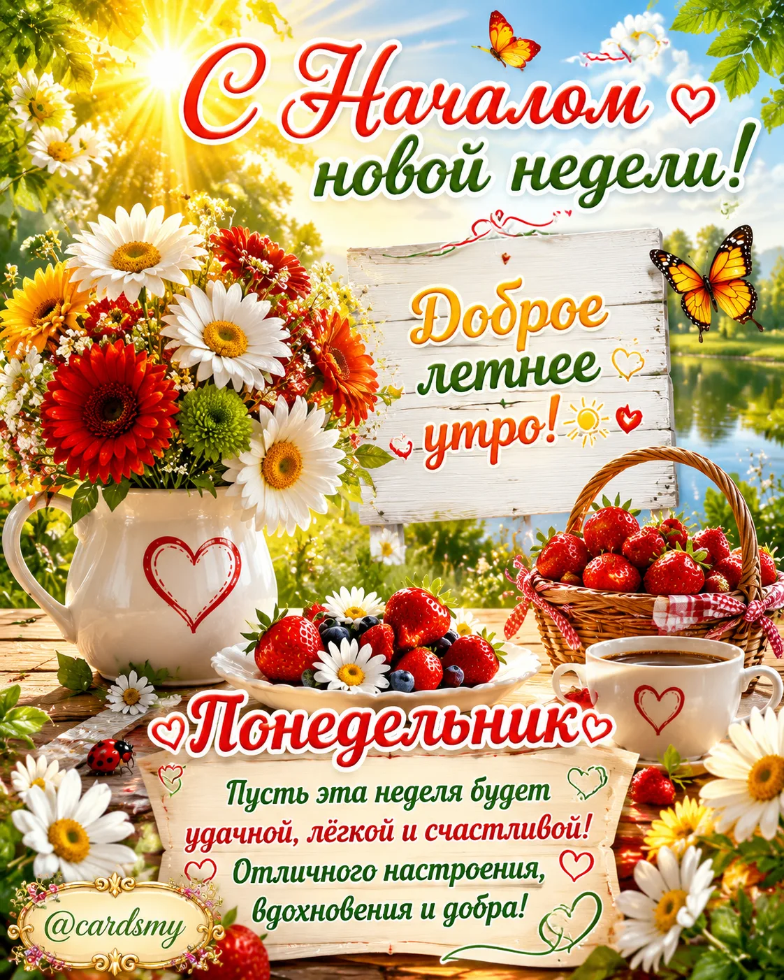 Доброе летнее утро!
Пусть эта неделя будет лёгкой, удачной и счастливой!

 @cardsmy