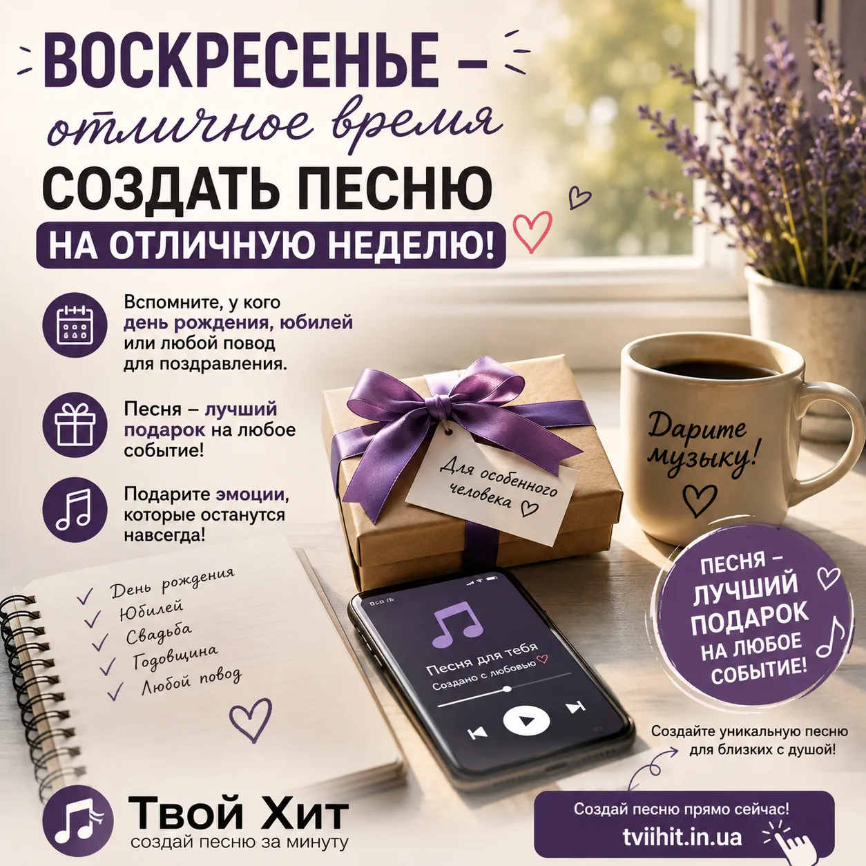 🌞 Воскресенье — отличное время, чтобы настроиться на прекрасную неделю и создать песню