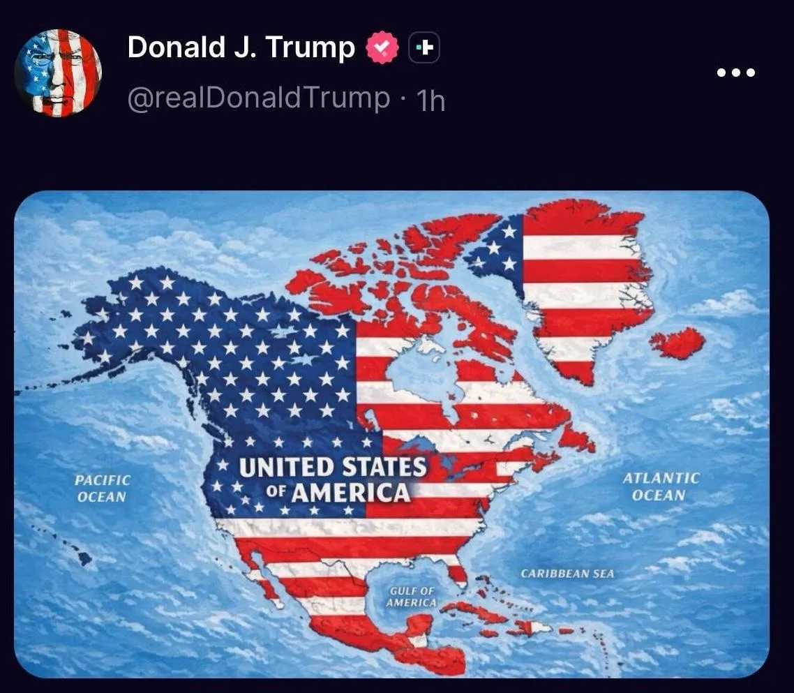 Трамп опубликовал карту с Канадой, Мексикой и Гренландией в цветах флага США