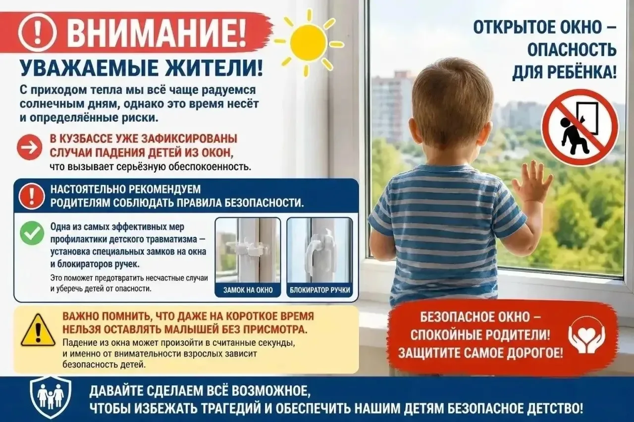 ️❗Внимание! Уважаемые родители!
⁣
↪️В Кузбассе зафиксированы случаи падения детей из окон, что вызыв