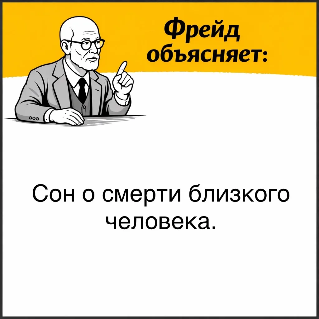 Фрейд описывает распространённый тип сна, в котором человек видит смерть близкого.   Во сне могут вс