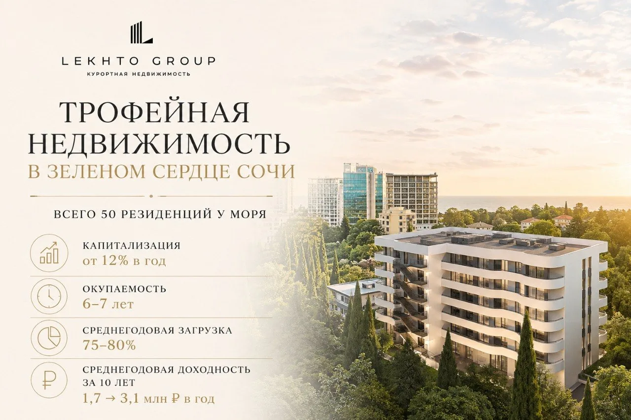 50 резиденций у моря в центре Сочи: окупаемость 6–7 лет и доходность от 1,7 млн ₽ в год
