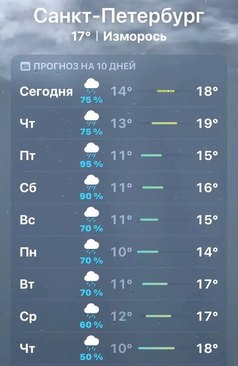 ⚡️ Петербург утонет в непрекращающихся ливнях — город атакует новый мощный циклон