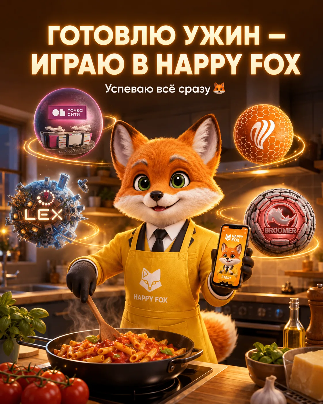 🍝 Готовишь и уже путешествуешь по планетам Happy Fox! Пока паста на плите, можно успет...