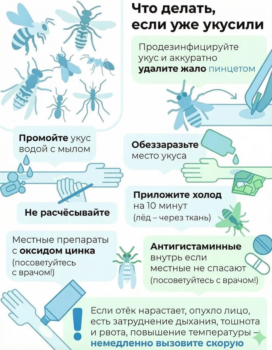 🐝 Лето — время отдыха на природе и повышенной активности насекомых. Чтобы их укусы не испортили нас