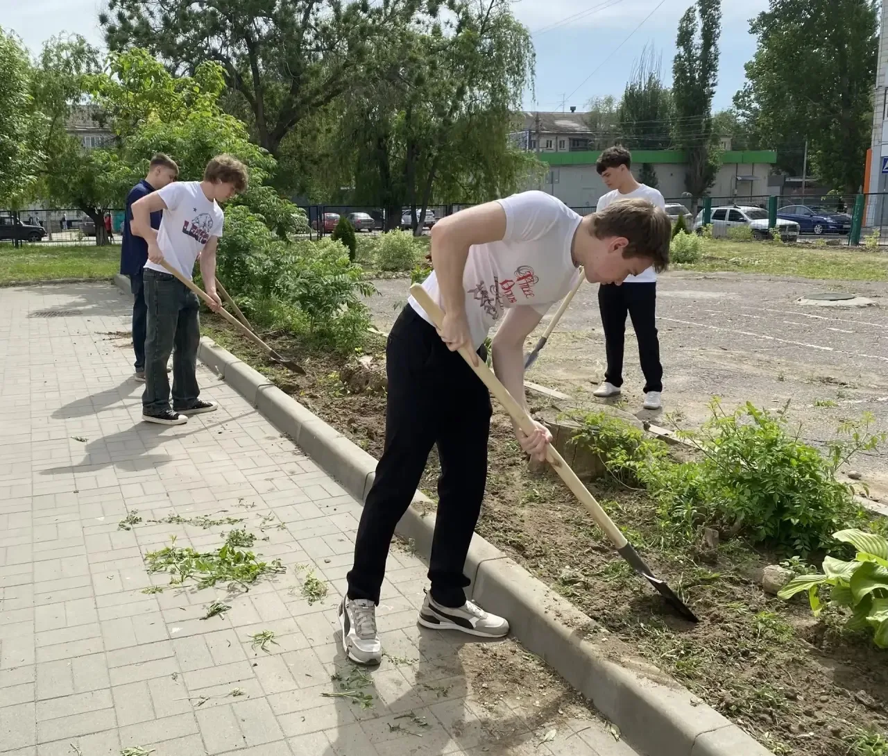 🌿 Школьный двор становится красивее: вместе создаём уголок природы! 🌿  Наши одиннадцатиклассники — н