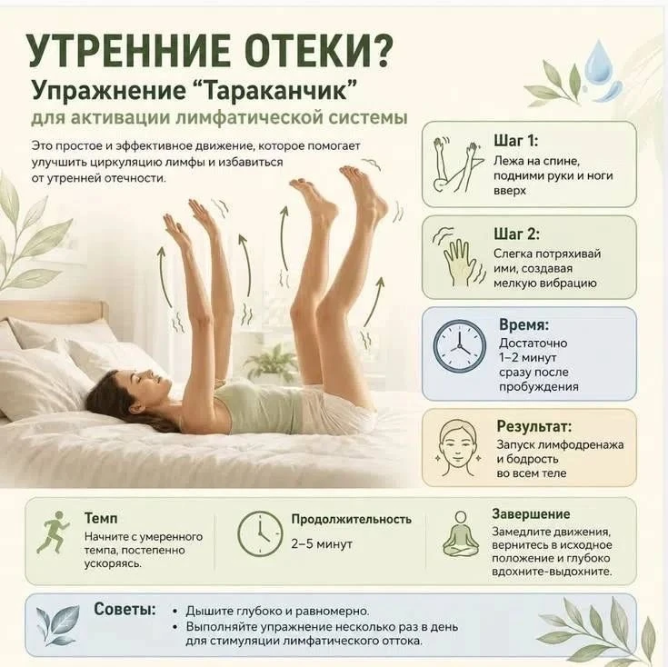 Утренние отеки? Упражнение «Такаранчик» для активации лимфы 🛋️