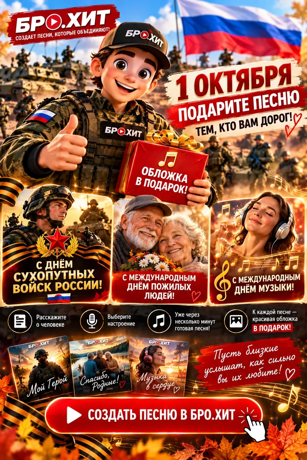 🎵 Подарите песню тем, кто вам дорог — БРО.ХИТ поздравляет с праздниками 1 октября! ❤️