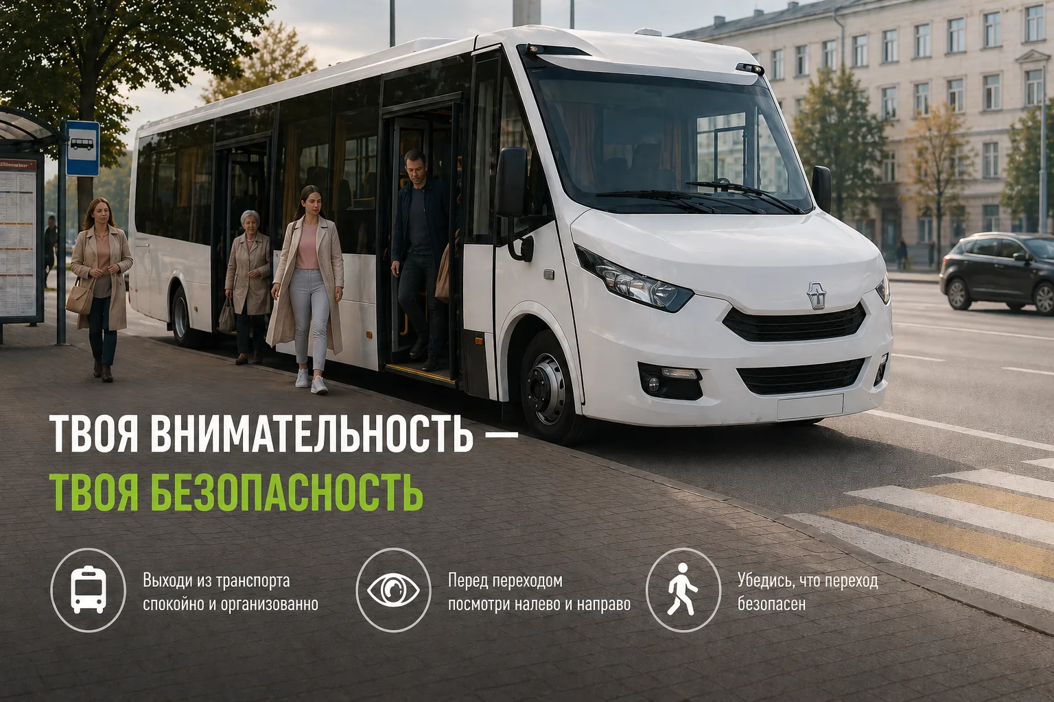 🚌 Завершение поездки

При приближении к нужной остановке рекомендуется заранее подготовиться к выхо
