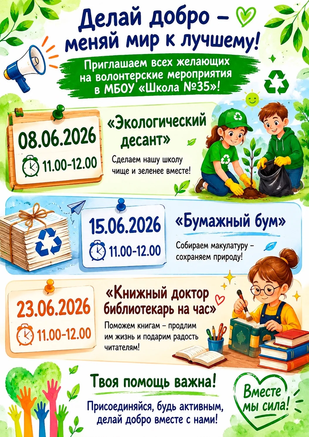 🌱 Дорогие друзья!

МБОУ «Школа №35» приглашает всех активных, неравнодушных и добрых ребят принять 