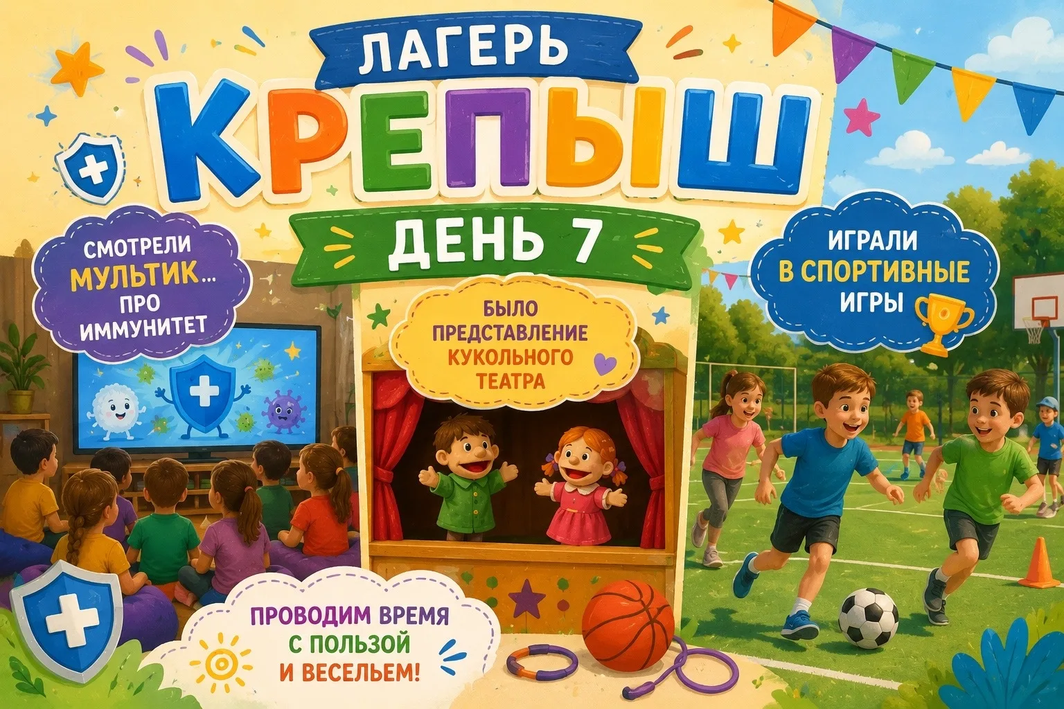 | ЛАГЕРЬ «КРЕПЫШ». ДЕНЬ 7 |

Сегодня ребята посетили кукольный театр, где посмотрели спектакль «Муха