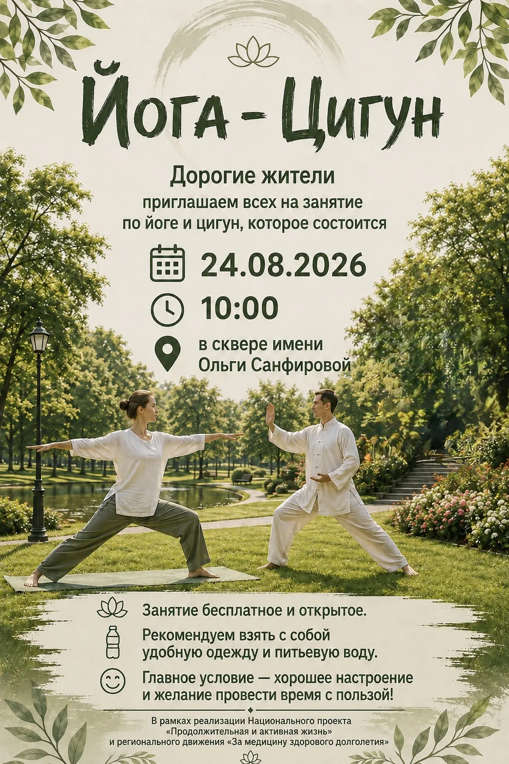 Приглашаем на зарядку долголетия: Йога-Цигун для всех возрастов!🧘‍♀️