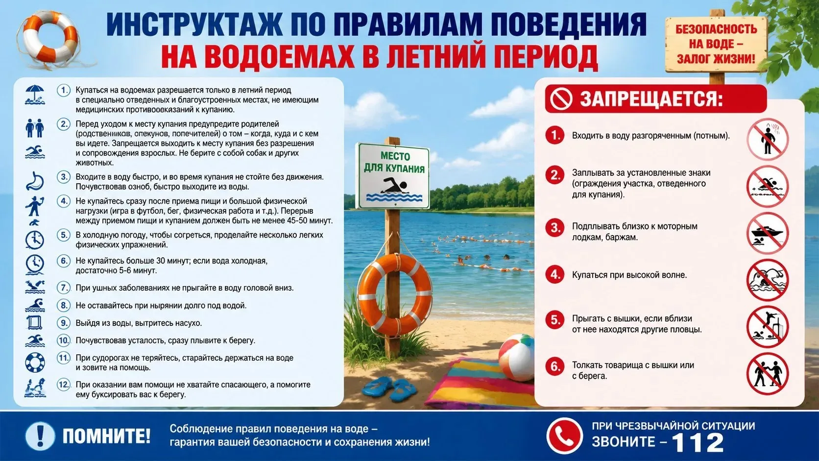 ☀ Безопасное лето: главные правила поведения на суше и на воде! 🌊
Летние каникулы — время ярких эмо