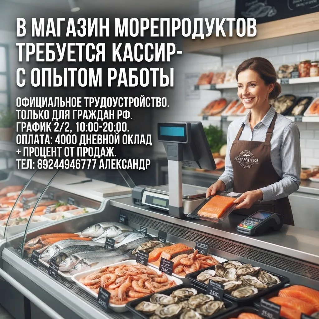 🐟 В МАГАЗИН МОРЕПРОДУКТОВ ТРЕБУЕТСЯ ПРОДАВЕЦ-КАССИР!