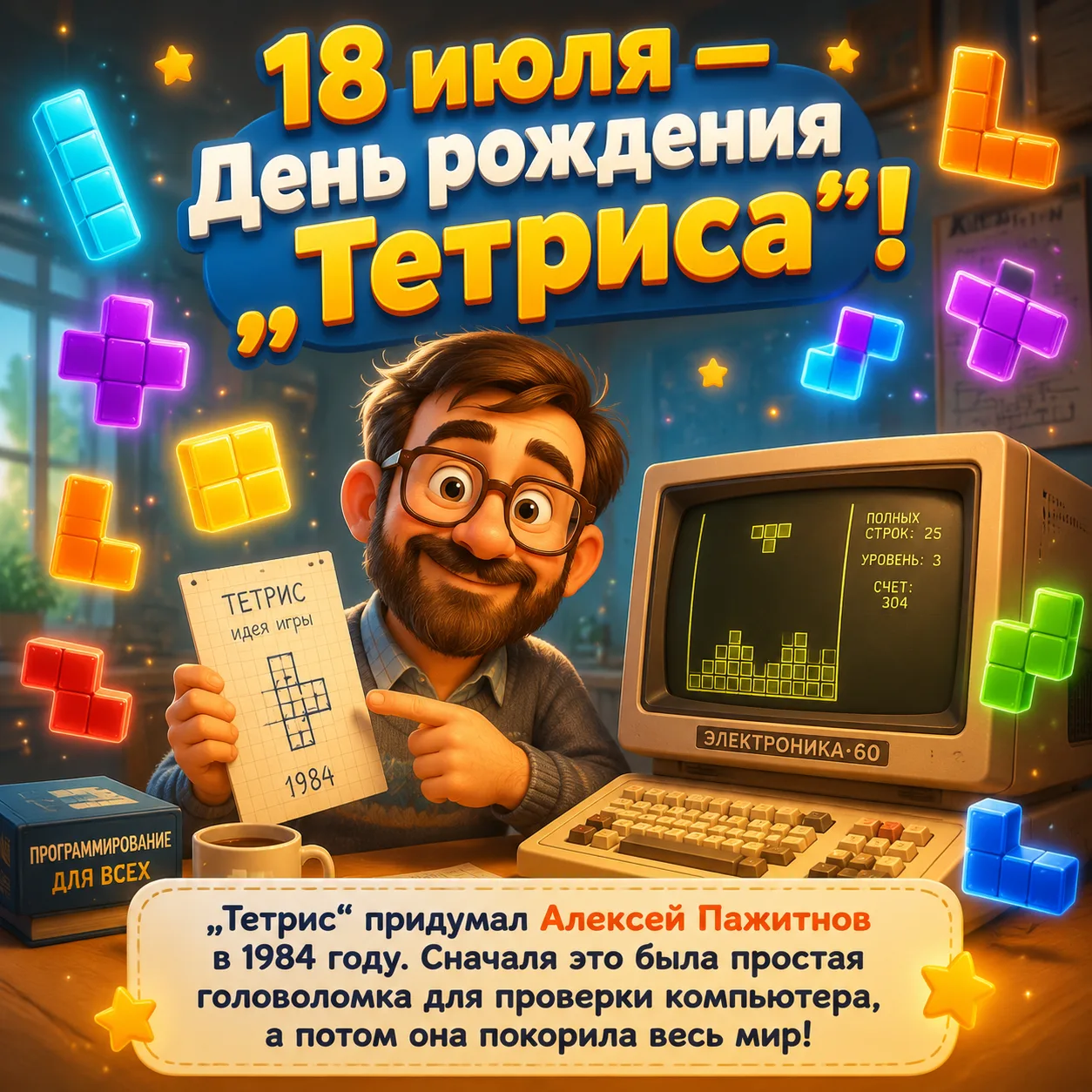 🎉 18 июля — День рождения «Тетриса»! 🎉

Знаете ли вы, что сегодня день рождения одной из самых зна