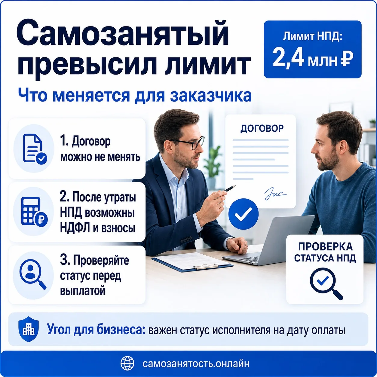 Самозанятый превысил лимит. Что меняется для заказчика?