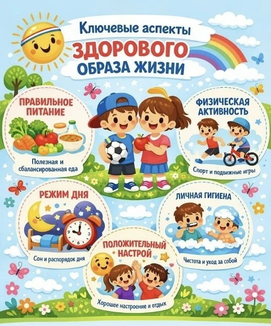 КЛЮЧЕВЫЕ АСПЕКТЫ ЗДОРОВОГО ОБРАЗА ЖИЗНИ 🌟💪  Ребята! С самого раннего детства вы должны следить за са