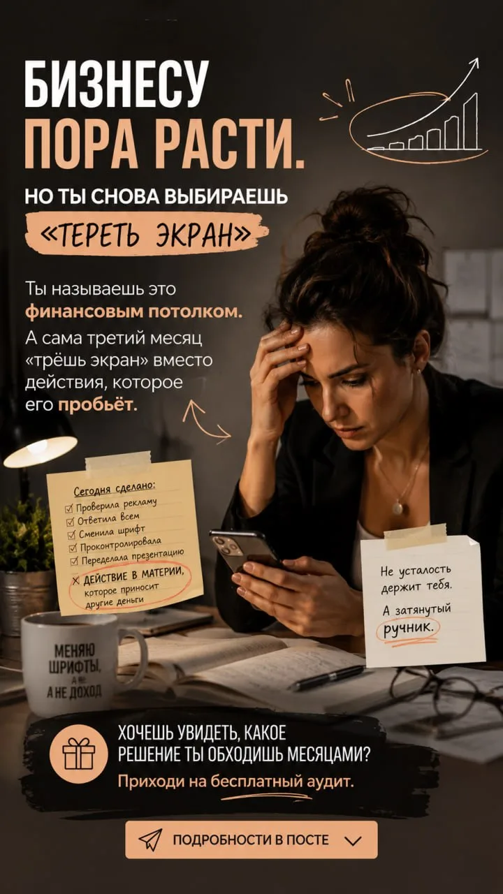 Ты называешь это финансовым потолком. А сама третий месяц «трёшь экран» вместо действия...