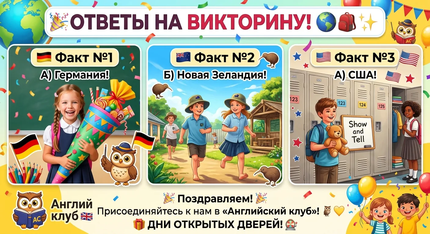 🎉 ОТВЕТЫ НА ВИКТОРИНУ: Разгадываем школьные традиции мира! 🌍🎒