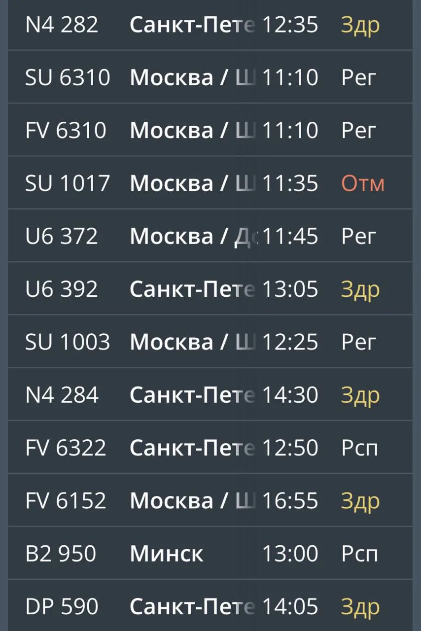 ✈️ В «Храброво» задерживаются 24 рейса, ещё 2 отменили.

По данным онлайн-табло, с опозданием выполн