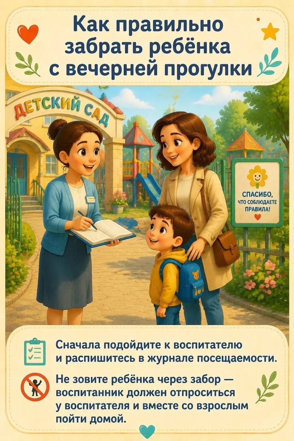 ✨Уважаемые родители!

❗Просим соблюдать правила, чтобы вечерняя прогулка и уход домой были спокойным