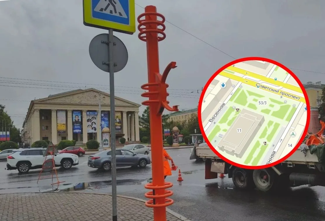 До декабря привыкаем: у драмтеатра на Советском устанавливают светофоры